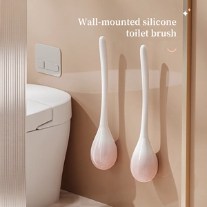 Silicone Toilet Brush And Holder Wall Mounted Flexible TPR Bristles Deep Cleaning Bathroom Tool Modern Design