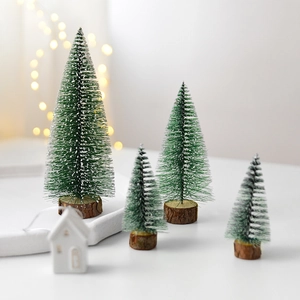 Mini Artificial Christmas Tree Pine Cedar With Wooden Base Frosted Snow For Desktop Window Christmas Decorations