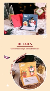 Close-up of 3D Christmas pop-up cards with cartoon snowman and writable inner page