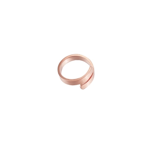 Top view of minimalist rose gold cross-over open ring with polished mirror finish