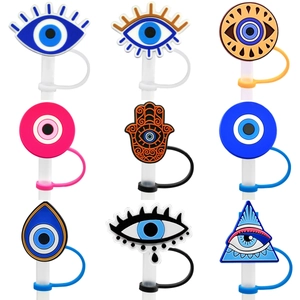 Evil Eye Straw Cover Silicone Dust-proof Reusable Straw Topper For Tumbler Cups Hamsa Hand Design Lucky Eye Protector