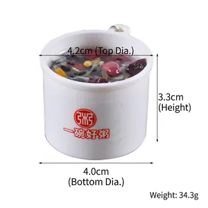 Realistic mixed congee food model charm with red logo and detailed size measurements