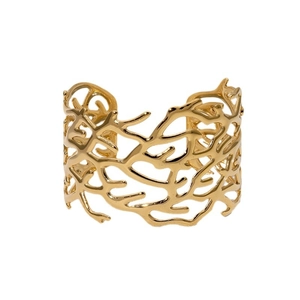 Elegant gold cutout coral branch cuff bracelet in vintage stainless steel style