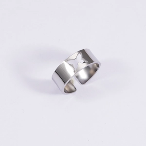 Polished stainless steel butterfly hollow open ring with minimalist adjustable design