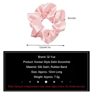 Pink silk satin hair scrunchie 12cm diameter with flexible elastic band for women