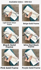 Detailed grid view of metal eyeglass frames in six assorted colors with slim temples