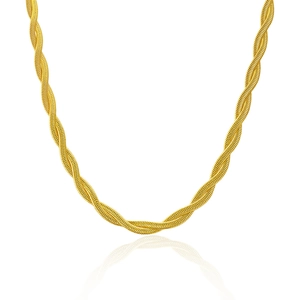 Braided 18K gold-plated stainless steel herringbone necklace for women on white base