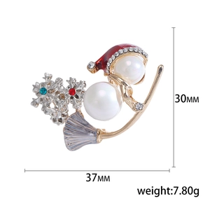 Christmas snowman brooch pin with white pearl and red enamel for holiday gifts
