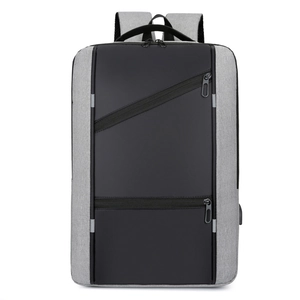 Business USB laptop backpack with reflective strips and dual-tone waterproof fabric