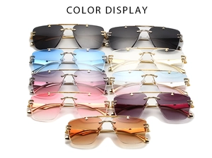 Multiple color options for rimless gradient sunglasses with gold metal temples