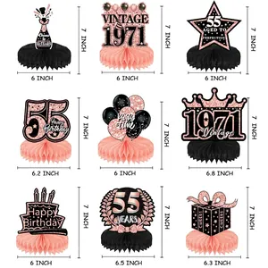 9-piece rose gold 55th birthday table honeycomb centerpieces with vintage 1971 designs