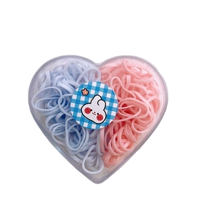 Heart-shaped box with 250 high-elastic pink and blue macaron hair ties for kids