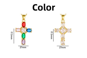 Detail of cross pendants with multi-color and white cubic zirconia, size 27mm by 17.5mm