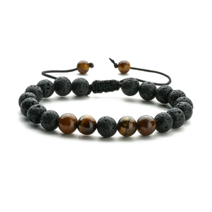 8mm tiger eye and lava stone adjustable braided bracelet for couples on white background