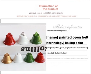 Detail view of 3.8cm and 4.3cm painted metal Christmas bell pendants in multiple colors