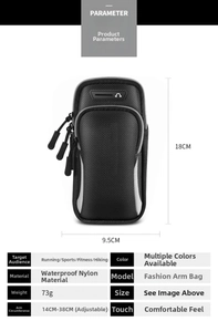 Tabella specifiche per borsa da braccio sportiva impermeabile in nylon con misure 18x9,5 cm