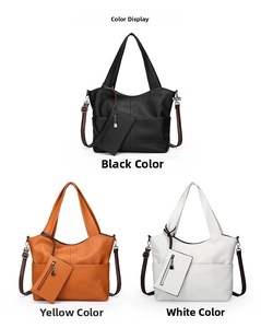 Three colors of elephant grain leather tote bags with matching zipper pouches