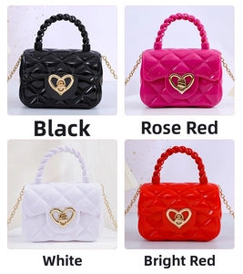 Detailed grid of mini jelly bags in black, rose, white, and red with gold heart locks