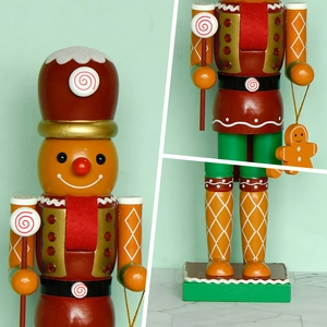 35cm Gingerbread Man Nutcracker Christmas decoration with lollipop scepter and snow hat