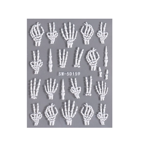 5D embossed Halloween nail art stickers with white skull bone and hand designs