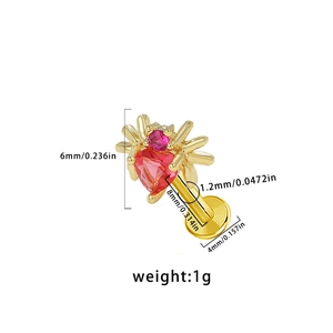 Detailed size chart of spider labret jewelry with 8mm length and pink heart stone