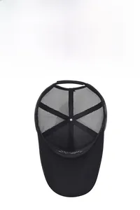 Detail of adjustable snapback closure and breathable mesh on a black baseball cap