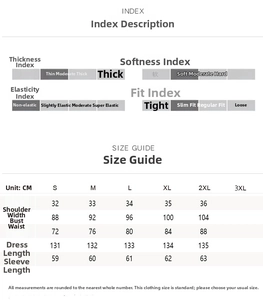 Detailed size chart for lace palace dress with lantern sleeves and stand collar