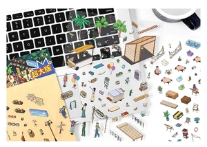 2.5D large scenery decorative stickers for laptop with summer life and camping motifs