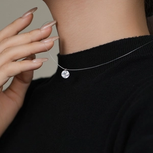 Minimalist S925 sterling silver mermaid tear necklace with moissanite on invisible fish line