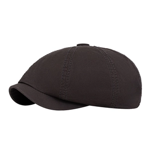 Classic dark coffee cotton newsboy cap with vintage panel design and short curved brim