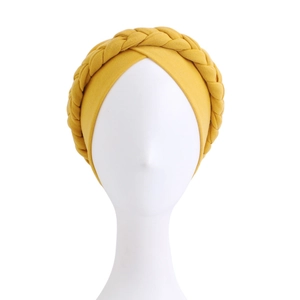 Ginger yellow braided twist turban hat for women in a minimalist bohemian style