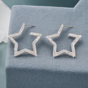925 Sterling Silver Large Five-Pointed Star Stud Hoop Earrings Full Zirconia Inlaid Sparkly Minimalist Fashion Jewelry For Women