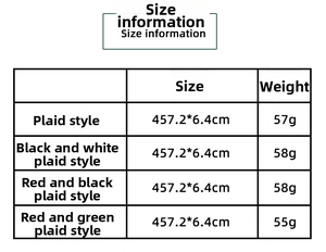 Size information table for Christmas snowflake plaid ribbons showing weights and dimensions