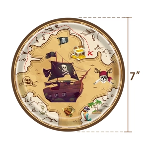 Piatto di carta usa e getta da 7 pollici con mappa del tesoro dei pirati e galeone