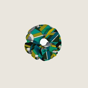 Floral jungle twill silk scrunchie with geometric patterns and satin finish for women