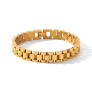 18k gold plated titanium steel watch-band link bracelet with secure folding clasp
