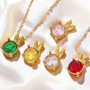 18K gold plated stainless steel rabbit pendants with colorful round zircon stones