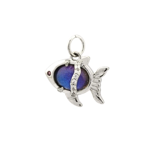 Detail of fish pendant with 18K gold-plated zircon and blue-purple gradient crystal