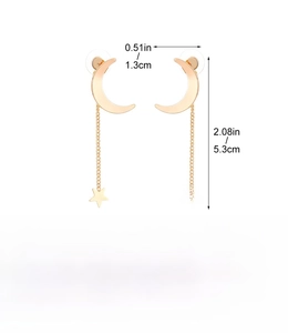 Detailed size and weight chart for vintage star and moon tassel gold earrings