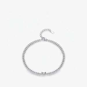 925 Sterling Silver Bracelet For Women Rectangular Emerald Cut Zircon Geometric Cuban Chain Simple Jewelry