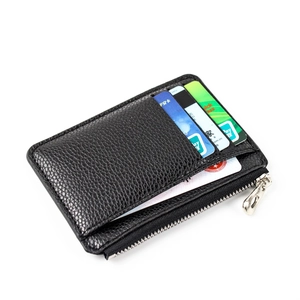 Ultra Thin Pebbled PU Leather Card Holder With Zipper Coin Pocket Large Capacity Fashion Slim Wallet For Women Men
