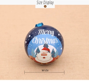 Detailanzeige der Größe einer blauen Weihnachtsdose mit Weihnachtsmann-Motiv