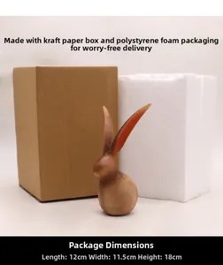 Figurine lapin mignonne en grain de bois marron avec boîte en kraft et emballage protecteur