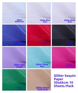 Detailed grid view of assorted glitter tissue paper in 11 vibrant colors for gift wrapping