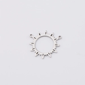 Mirror polished stainless steel sun gear pendant with hollow round cut-out and double loops