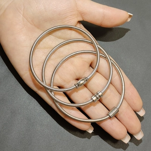 Three-piece stainless steel snake chain bracelets set with magnetic clasps and bead charms