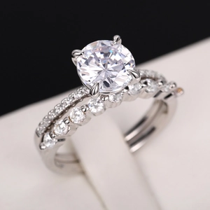 Ensemble de bagues de mariage en argent avec diamant solitaire et anneau éternité