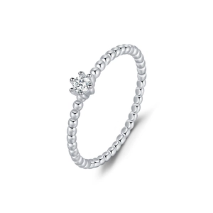 Elegant S925 sterling silver ring featuring a D color Moissanite with a beaded band design