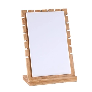 Bamboo necklace display stand with multi-slot white PU leather inserts for jewelry storage