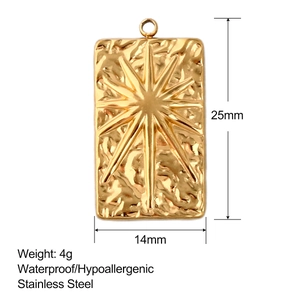 Detail showing 25mm x 14mm waterproof stainless steel starburst pendant with dimensions